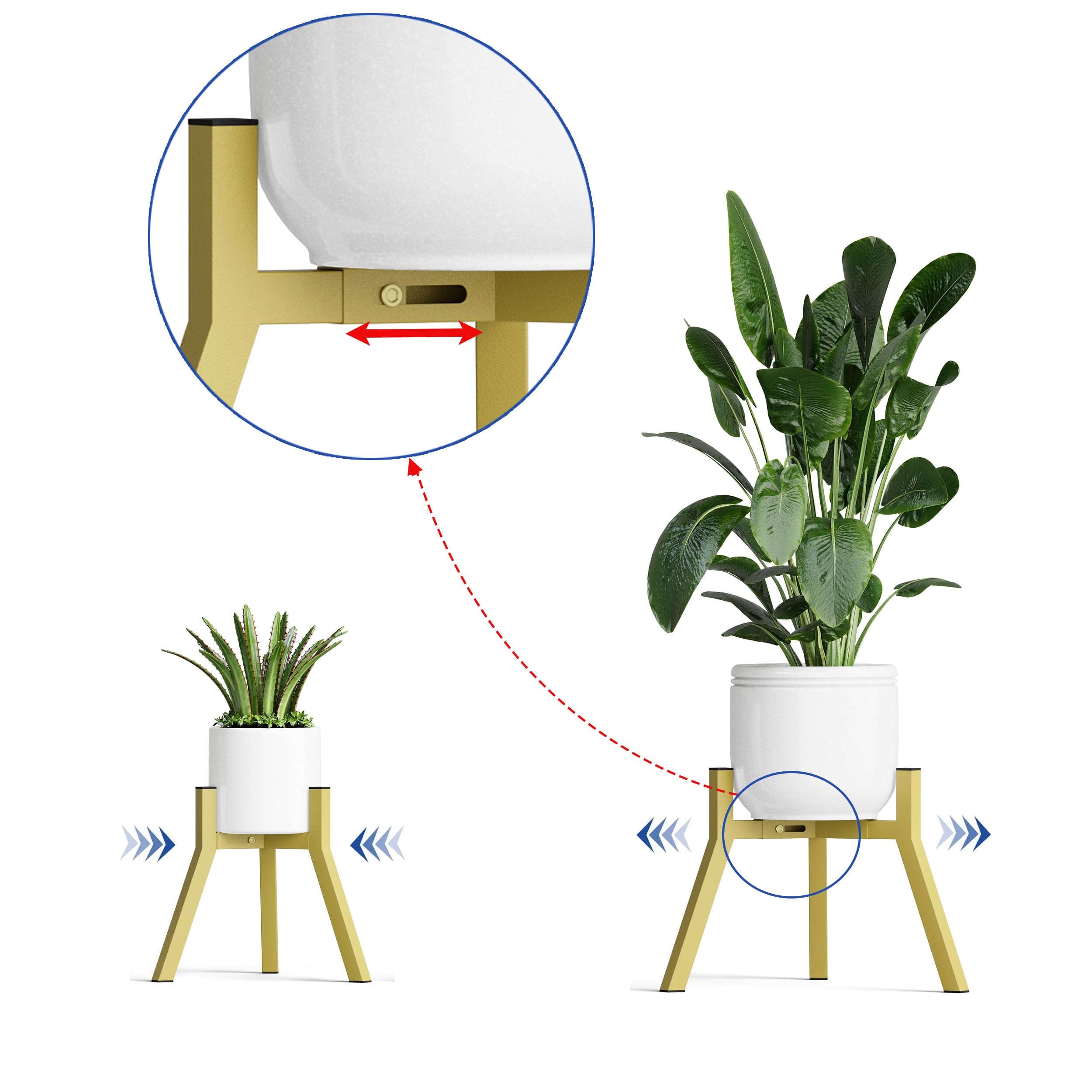Juego de 2 Soportes Para Plantas y Maceteros Decorativos de Interior Ajustables de Metal Apto Para Macetas de Diferentes Tamaños Amarillo dorado PS-007GY-2 — view 5