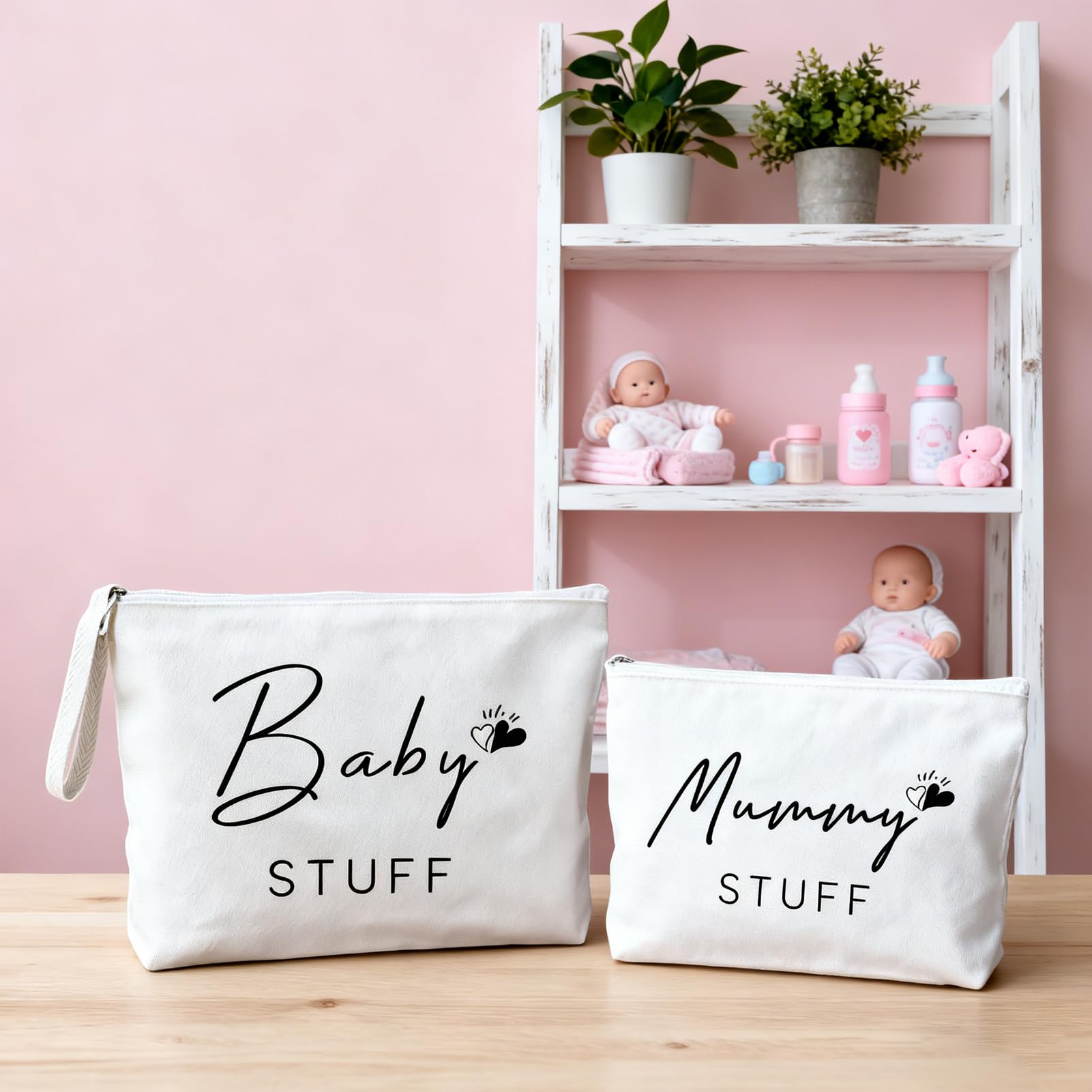 Set di 2 sacchetti regalo per donne incinte con chiusura lampo per baby shower