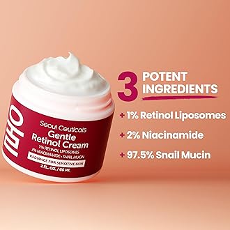 SeoulCeuticals 1% Korean Retinol Night Cream - 97.5% Snail Mucin + 2% Niacinamide Moisturizer for Face - Gentle K Beauty for Sensitive Skin 2oz