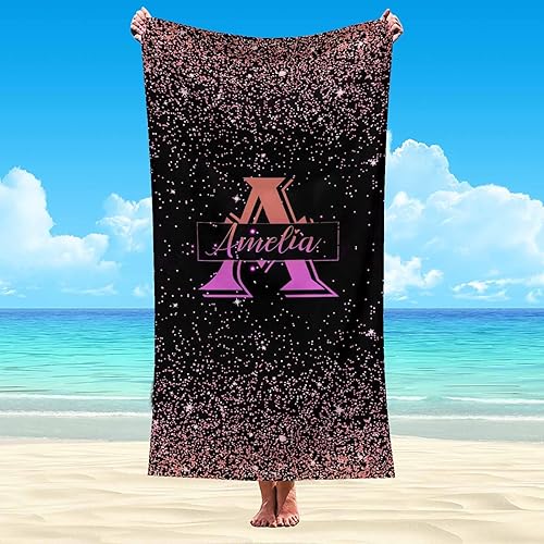 Toalla de playa personalizada para hombres, toalla de baño personalizada con nombre inicial y texto inicial, toalla de baño personalizada de secado
