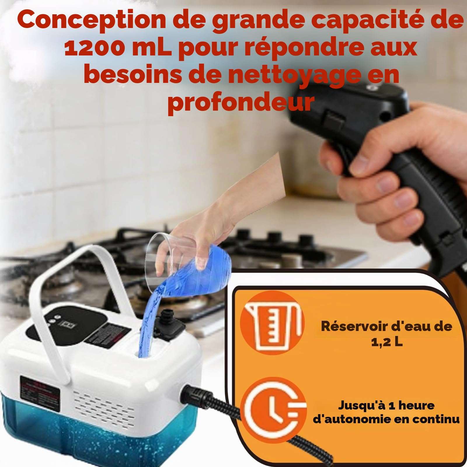 Nettoyeur Vapeur, 2500W 9 Vitesses Nettoyeur à Main Et Balai Vapeur, Nettoyeur Vapeur Haute Pression Professionnel pour Tous Les Meubles de Cuisine, Canapés, Sol, Salle de Bain, Carrelage