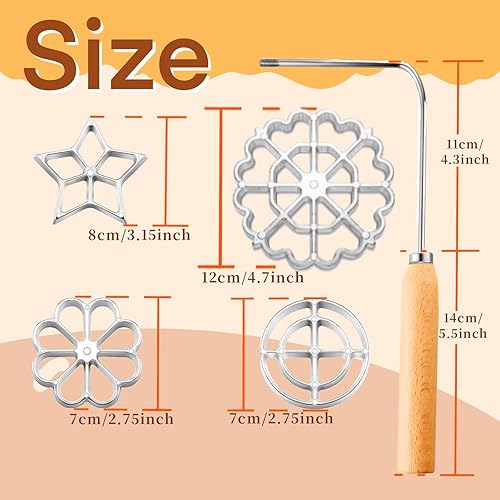Miniatura 2 de Juego de 5 moldes de hierro con roseta y mango, cortadores de galletas, de aleación de aluminio, con 4 cabezales intercambiables, círculo de flores
