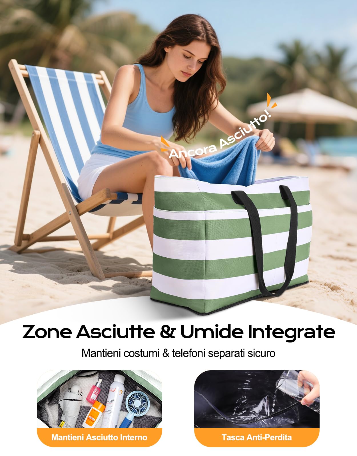 CIRYCASE Borsa Mare Grande con Termica XXL, 54L Borsa da Spiaggia Viaggio Impermeabile, Anti-Sabbia Pieghevole Borsone Mano Tote Bag Multitasche e Barriera Umida per Famiglia/Shopping/Palestra/Vacanze