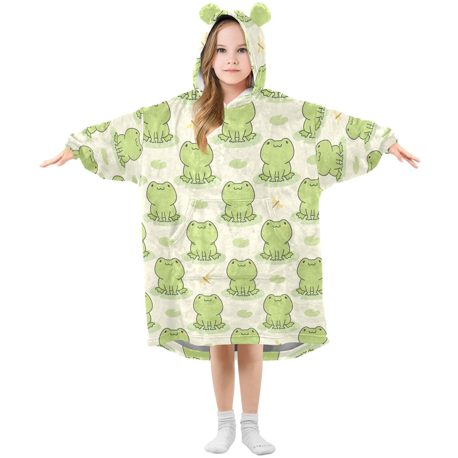 Oversized Blanket Hoodie for Kids Adult Girls Boys Fleece Hoodie Blanket Cute Frog Super Warm Plush Wearable Blanket Hoodie Sweatshirt with Roomy Pocket