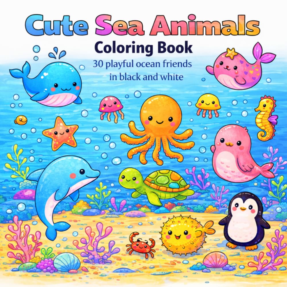 Sea Adventure coloring book: 30 cute and friendly ocean creatures