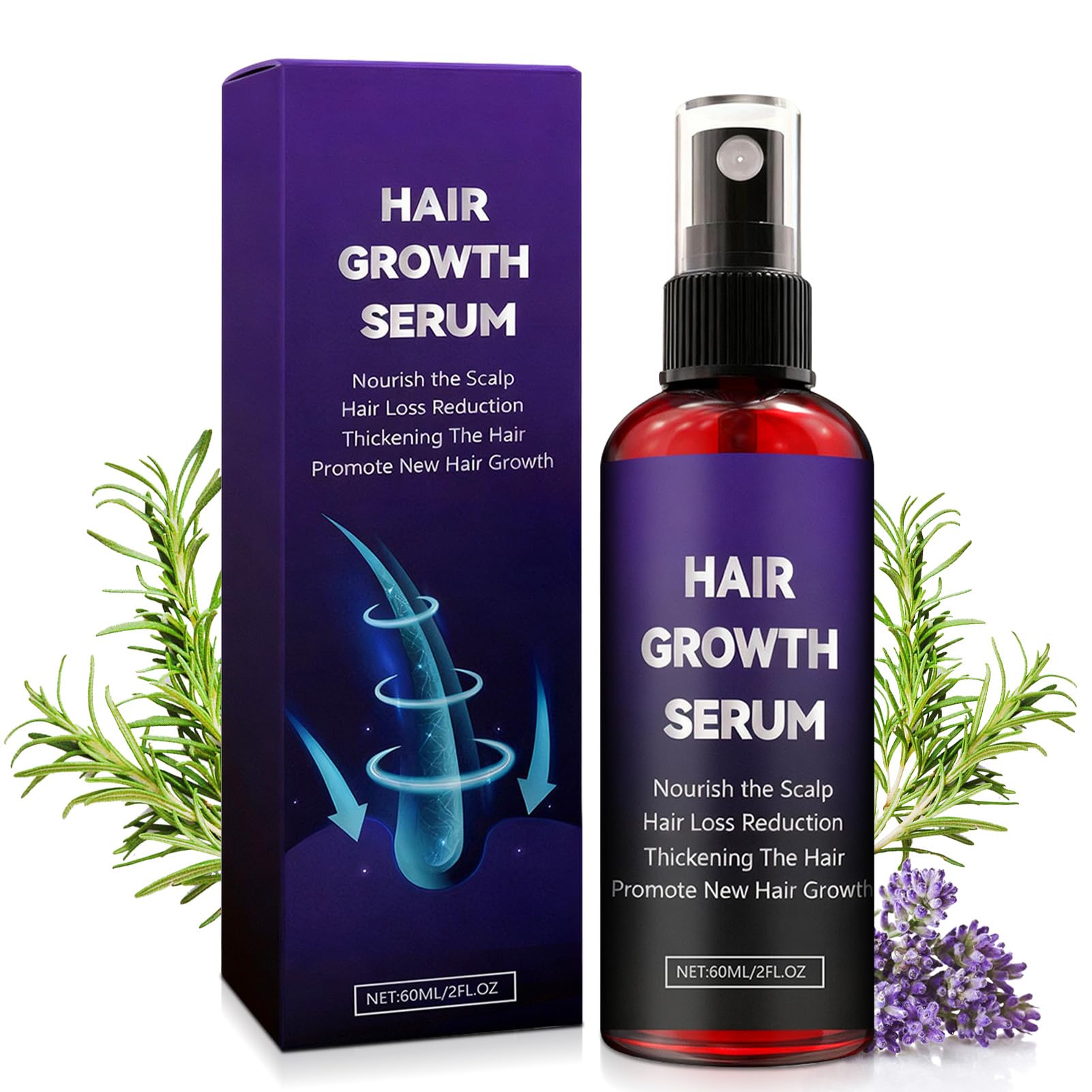 Spray Siero Crescita Capelli per la Crescita dei Capelli per Uomo/Donna | Anticaduta Hair Growth Serum Spray con Estratto di Rosmarino, Non Grasso, Cura Delicata Per Tutti i Tipi Di Capelli, 60ml