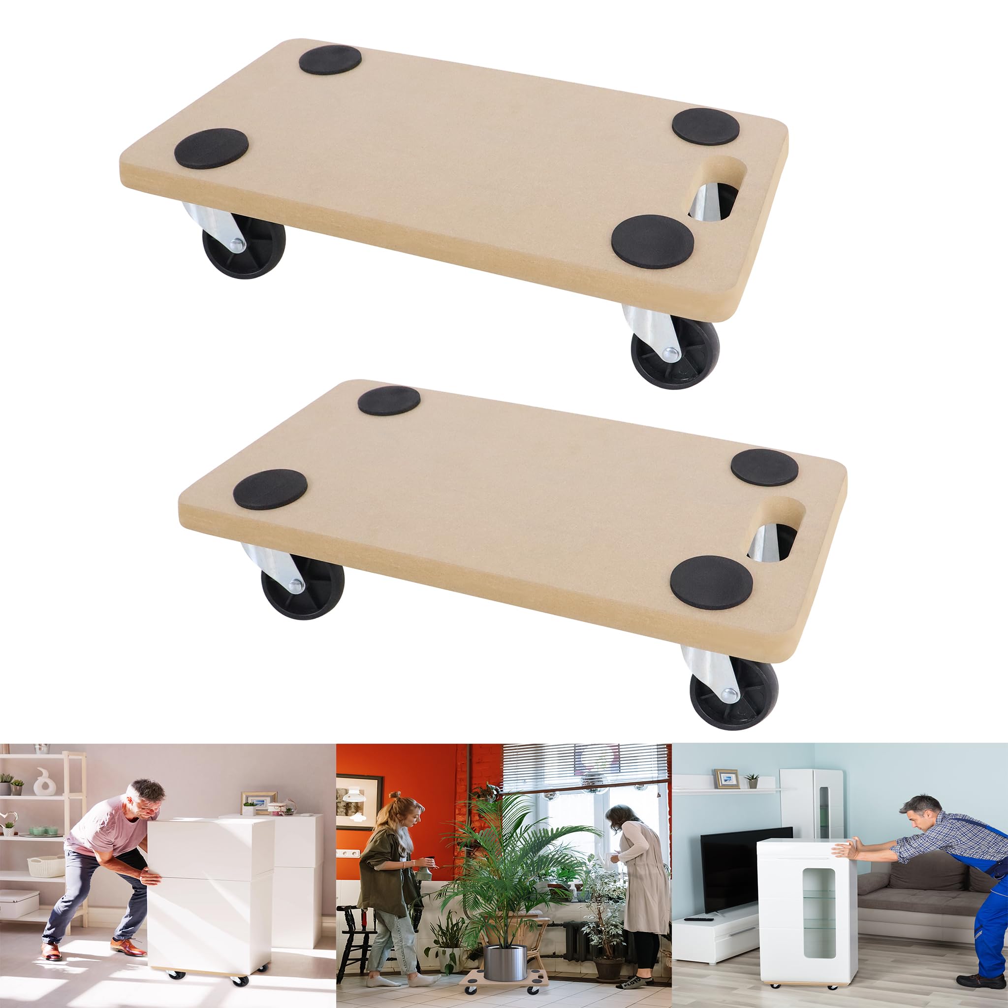2X Transportroller Rollbrett Möbelroller Roller Transporter mit Gummipads Kistenroller Transporthilfe für Umzug Möbel-Transport 200 kg Tragkraft