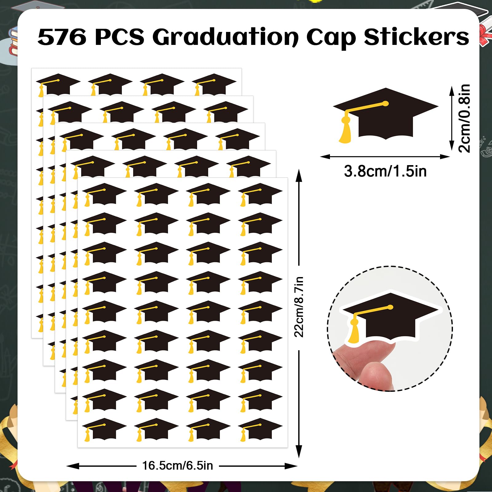 Grad Cap Sticker Snapklik.com : 576 PCS Graduation Cap Stickers, Black Gold Graduation ...