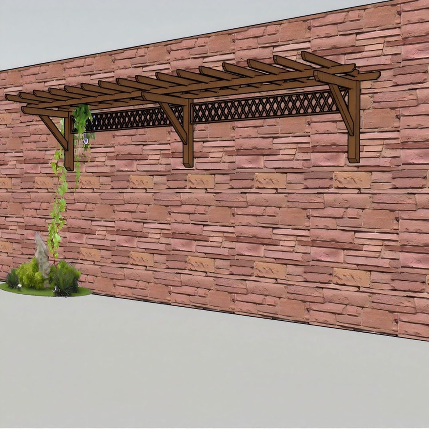 Wood Garden Arbor Wall Mount Pergola for Climbing Trellis/Plants, Brown Outdoor Gazebo with Flat Roof, Patio/Deck/Backyard Decor(19.6ft Length x 6.56ft Wide)