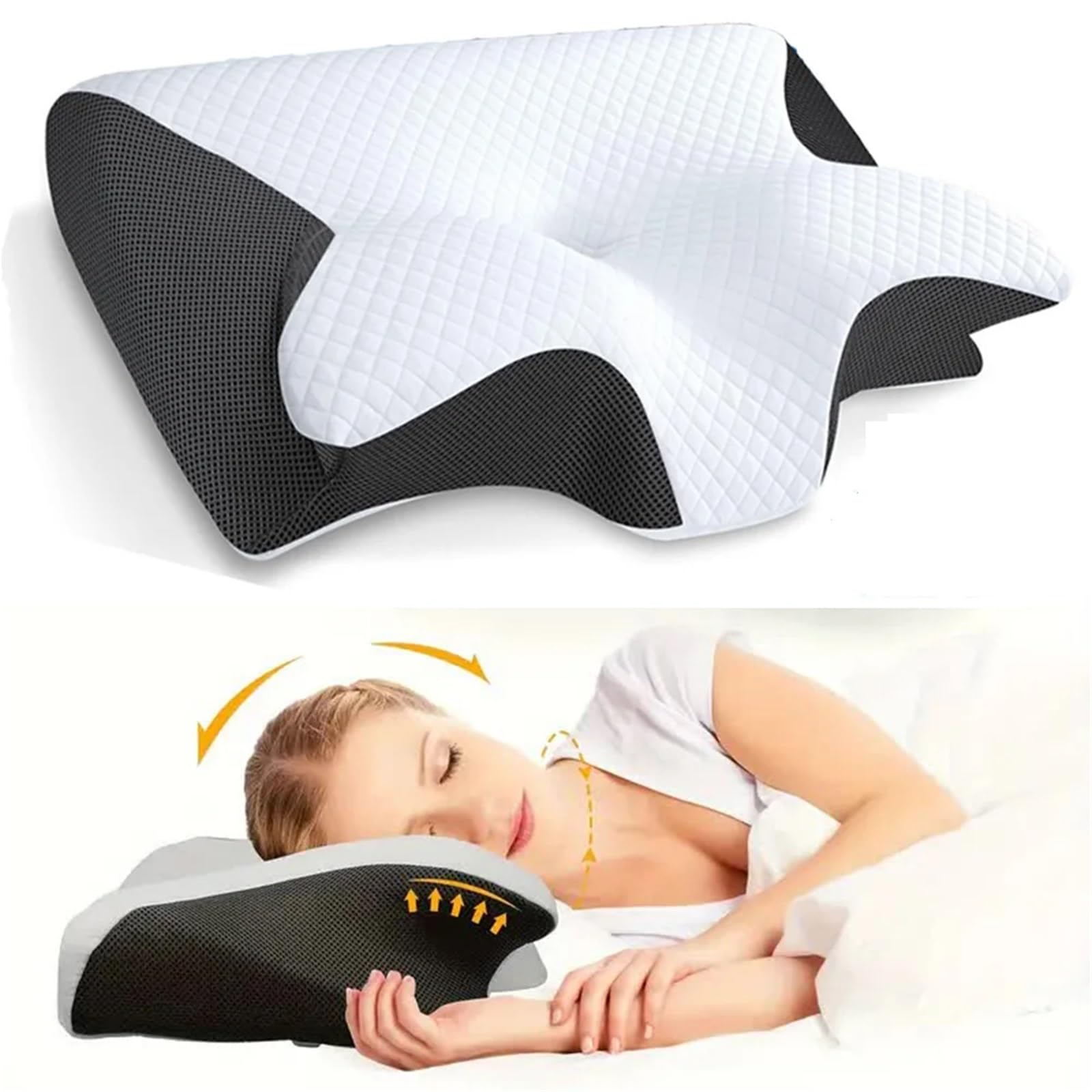 WNBFTTK Almohada Latex Butterfly Sleep Memory Neck Pillow Slow Rebound Comfortable Foam Cervical Orthopedic Massage Bed(Dark Gray)