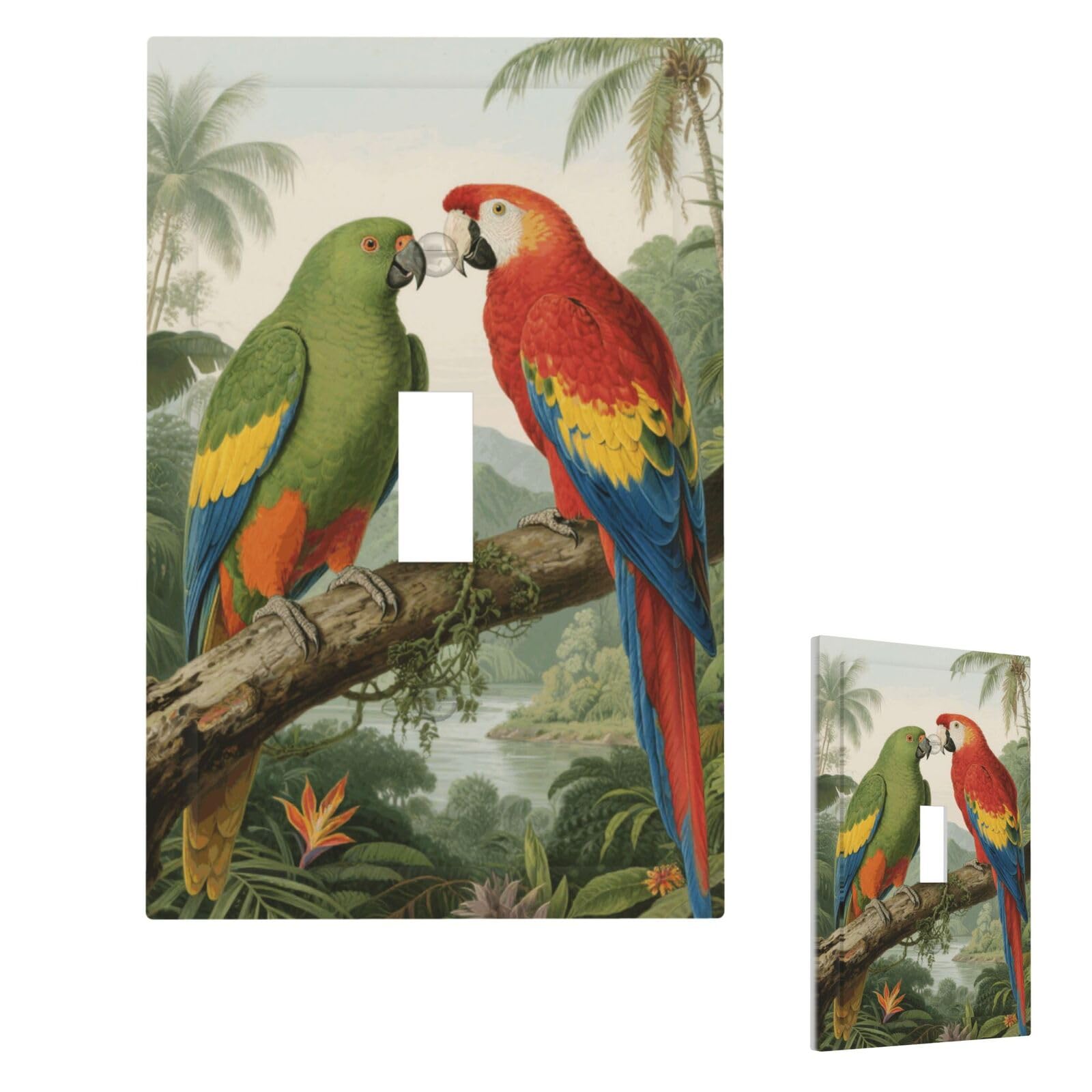 Fekiloot Single Toggle Parrot Wall Plate Cover Modern Decorative 1 Gang Light Switch Cover Unbreakable Receptacle Outlet Covers For Living Room Bedroom Home Decor
