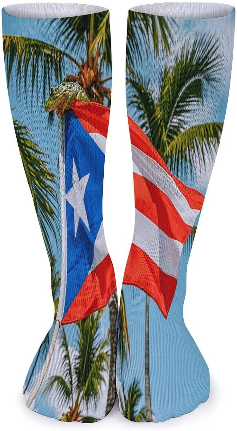 Puerto Rico Flags Crew Socks Casual Breathable Calf Socks | Cushion Running Athletic Socks Long Performance Breathable Sports Socks for Women Men