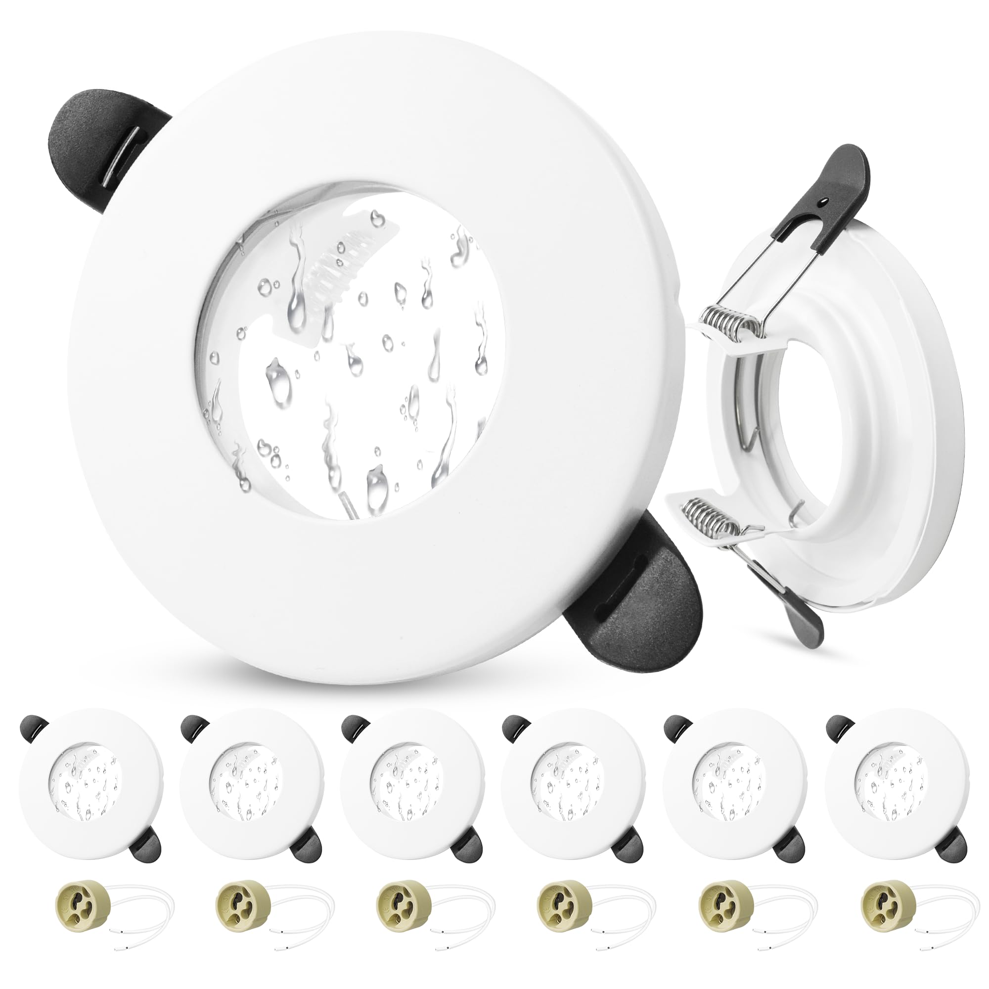 Laiebri 6er Set GU10 Einbaurahmen IP65 Wasserdicht, Einbaustrahler Metallgehäuse Rund Weiß, Feuchtraum Einbauleuchten 55–70mm Lochmass, Bad Küche Deckenspot inkl. GU10 Fassung, Ohne Leuchtmittel