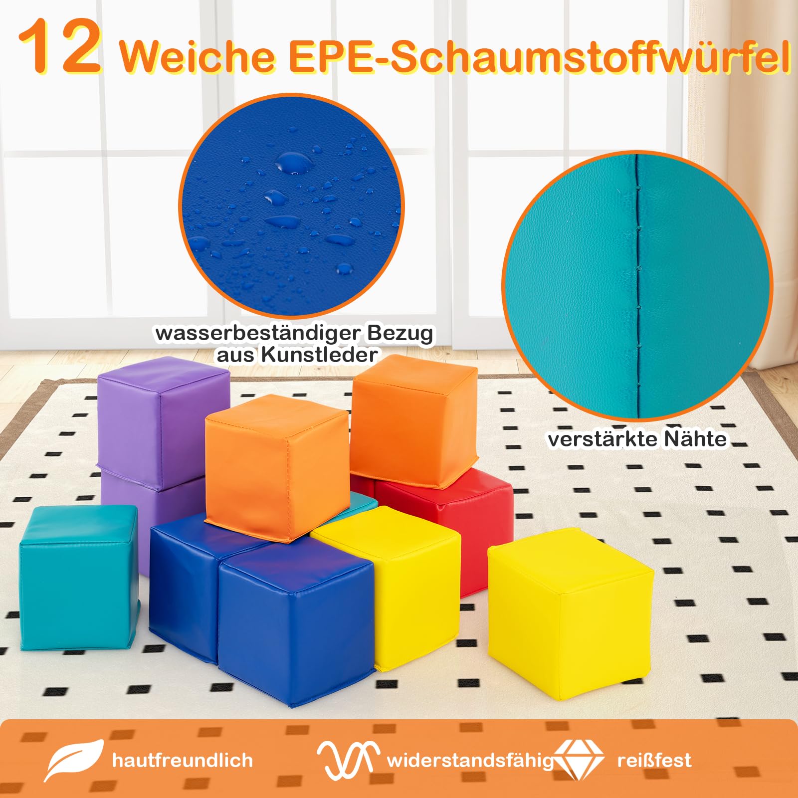 GOPLUS 12-teiliges Schaumstoff-Bausteine, Softbausteine für Kleinkinder zum Klettern, weiches Bausteine Set 14 cm x 14 cm