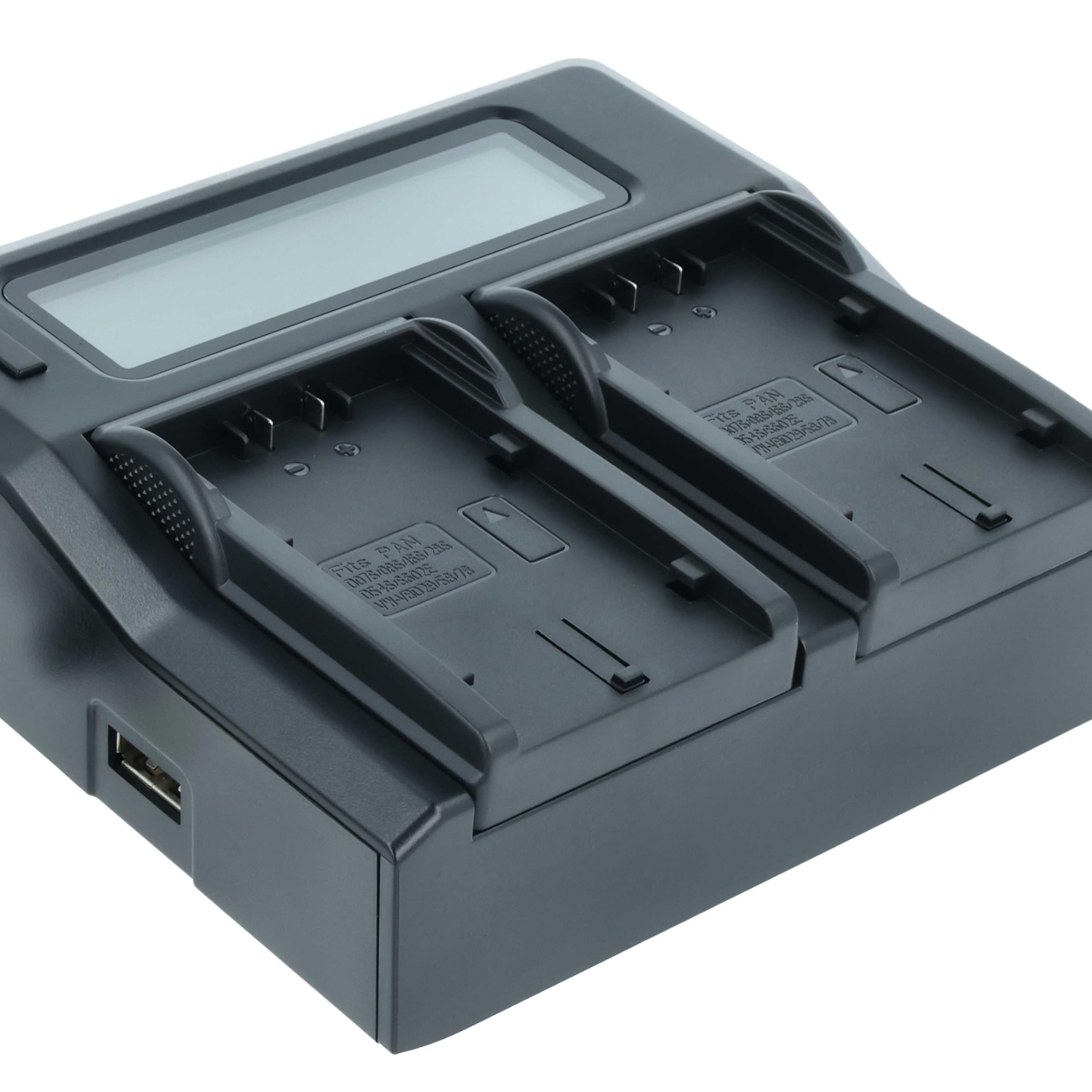 vhbw Cargador Dual Compatible con Panasonic AJ-PX270, AJ-PX270EJ, AJ-PX298MC batería de cámara - Soporte con Pantalla