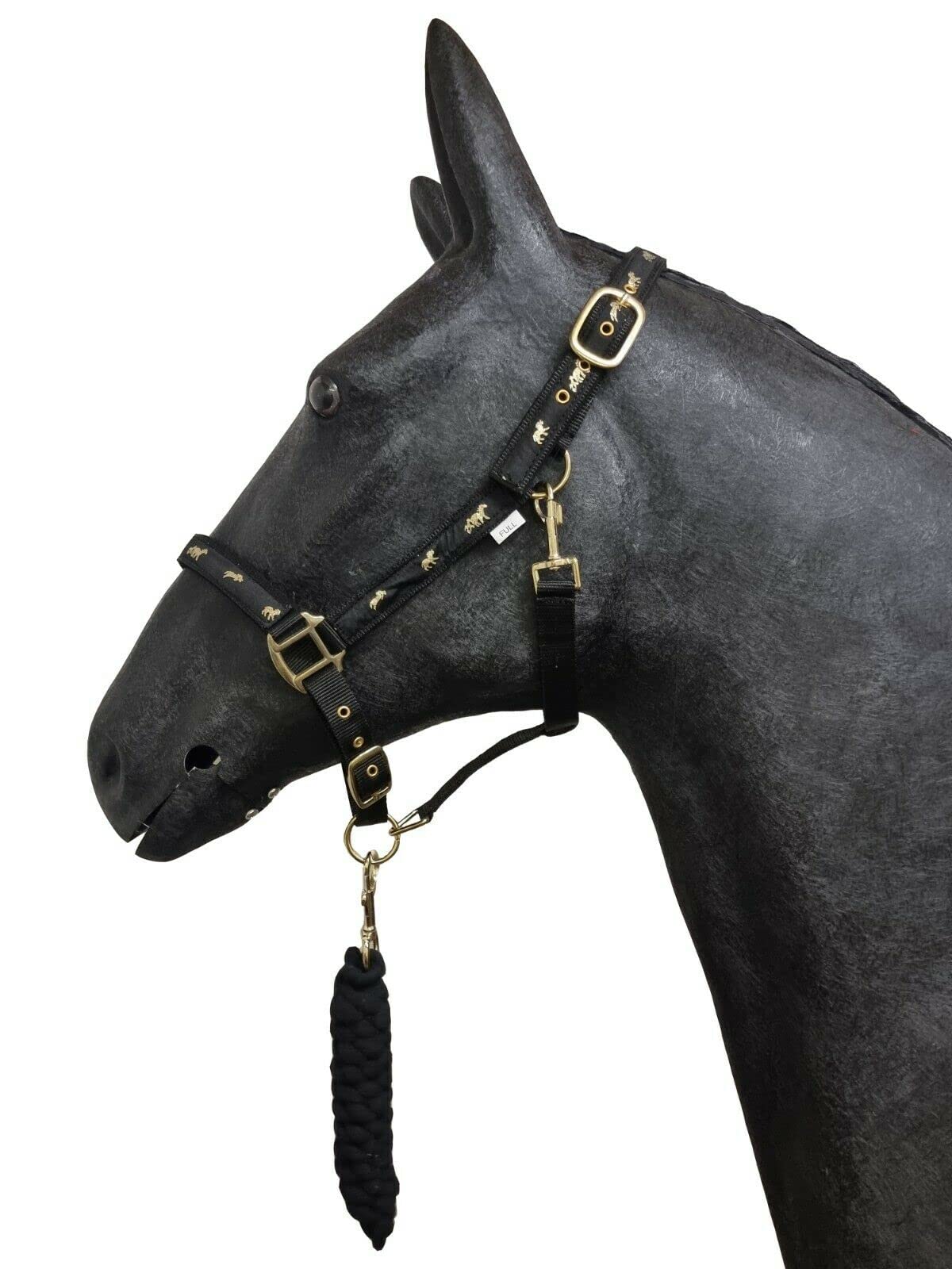 HORSE MASTER Padded Headcollar Lead Rope - Comfortable Stylish Horse Printed Halter with Detachable Leadrope - Stable Yard Equipment for Pony Cob Full and Shetland, Black