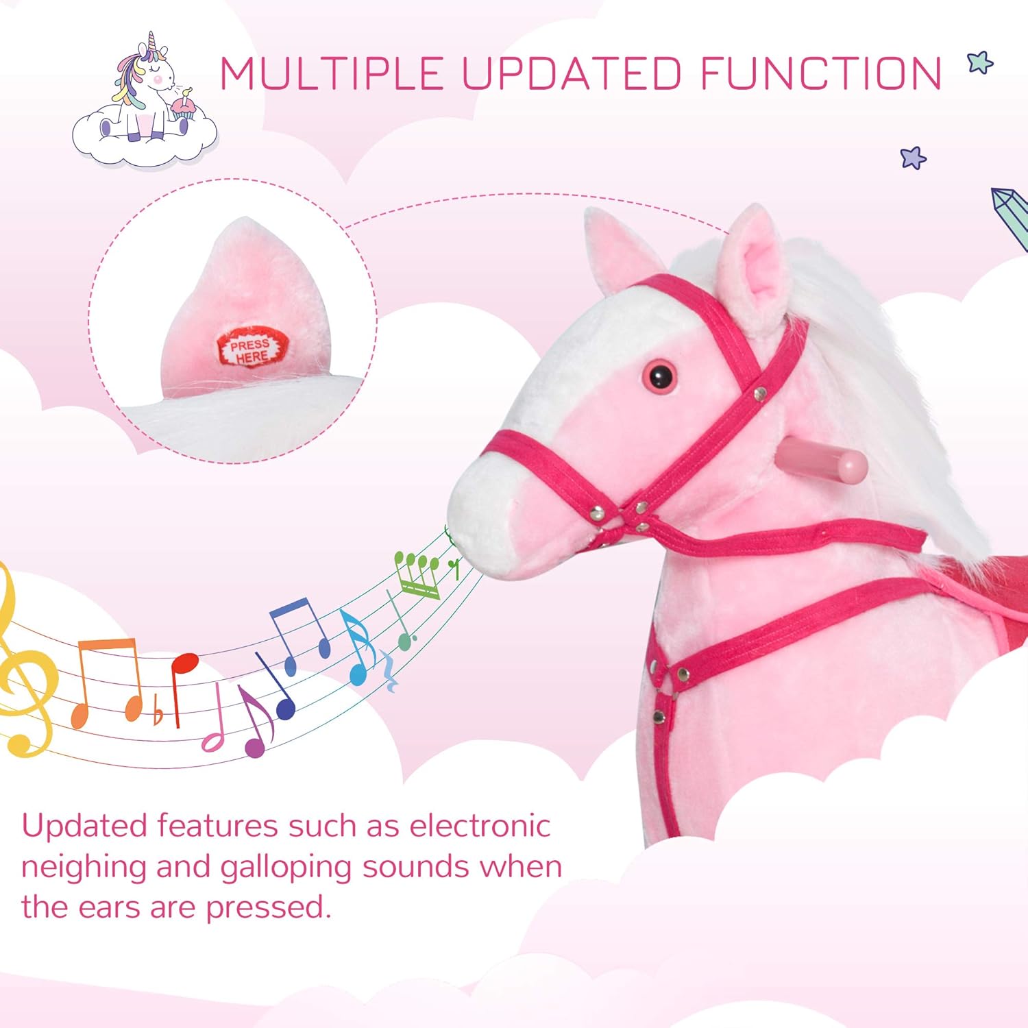 Plush Pony Rocking Horse – Toddler Ride-On Animal Rocker, Soft Cuddly Seat, Sturdy Non-Tip Base