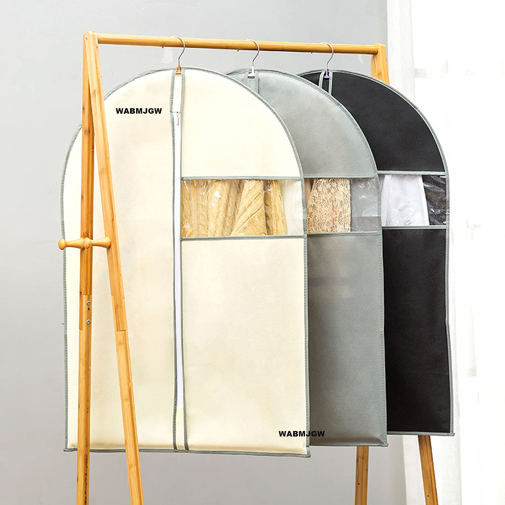 Bolsas protectoras para fundas de ropa con ventana transparente, 6 fundas para tropa no tejidas con cremallera, a prueba de polvo, a prueba de arrugas, duraderas, lavables, Black-60 x 110 cm