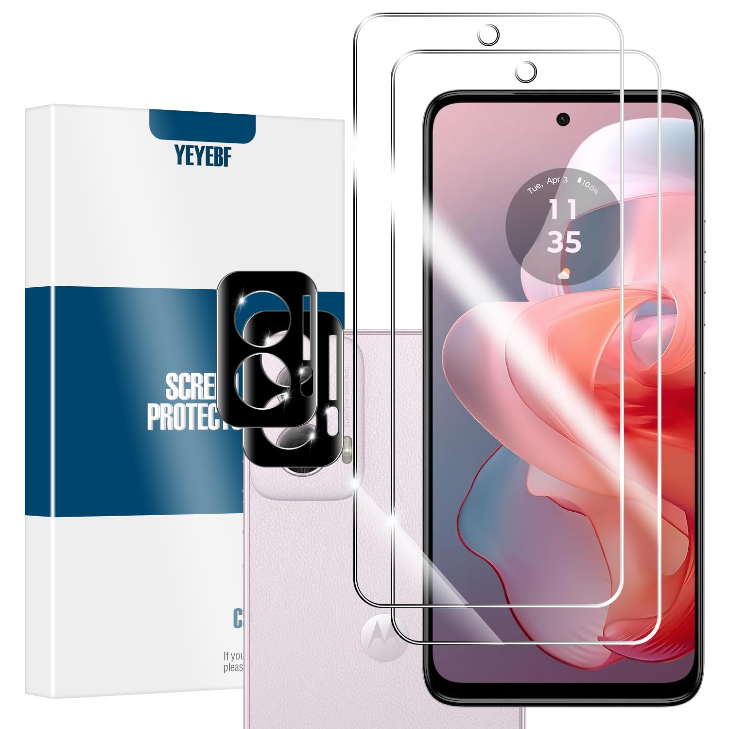 YEYEBF Moto G Power 5G-2024 HD Clear Tempered Glass Screen Protector + Camera Lens Protectors, [2+2 Pack] [Case Friendly] [Anti-Glare] [Bubble-Free]