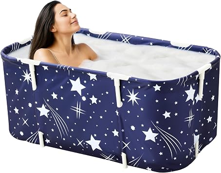 CROWNSHOP Portable Foldable bathtubs for Adults Freestanding Soaking Installation-Free Hot Bath Ice Bath Adult SPA for Student Home Camping Blue M