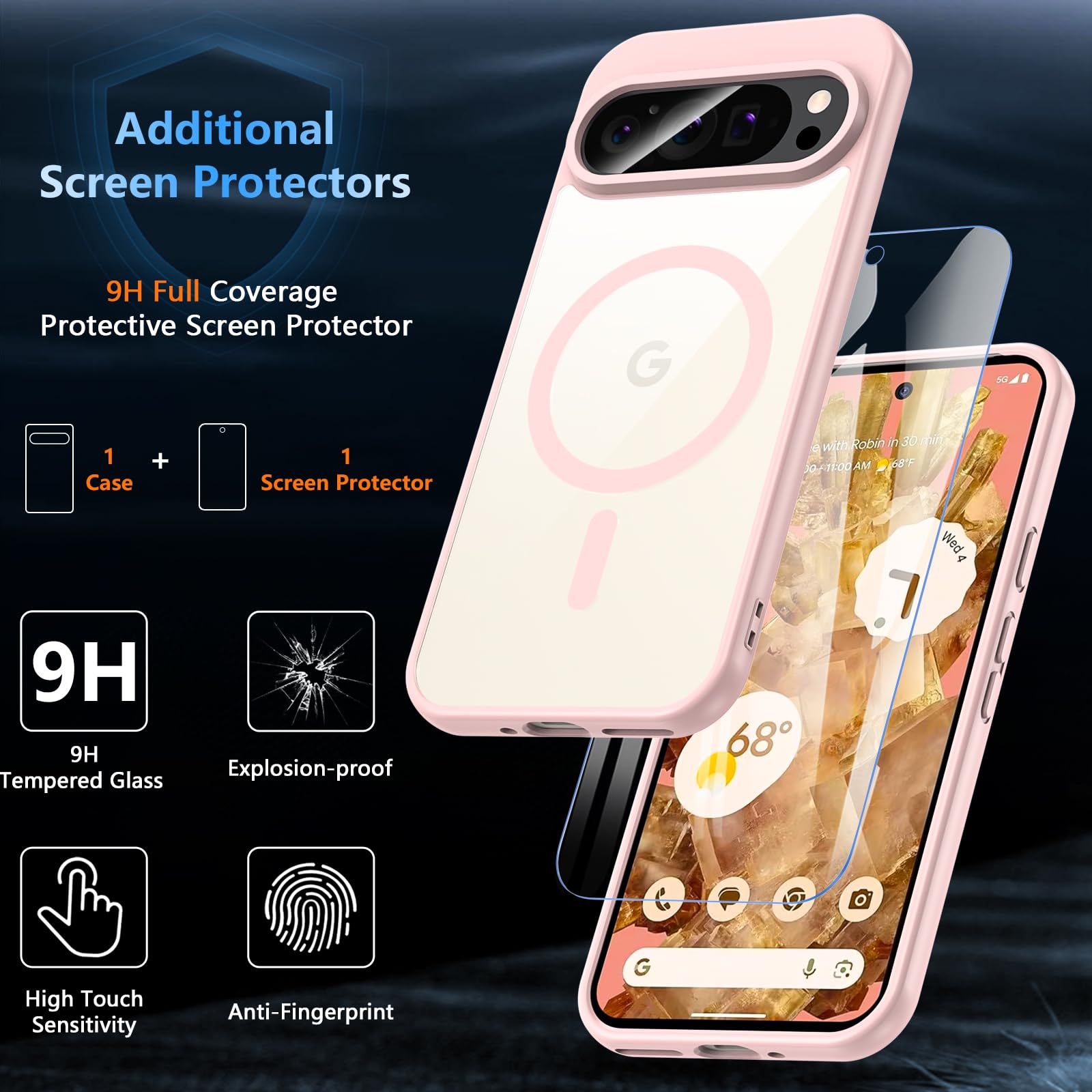 Hensinple Magnetic Case for Google Pixel 9 & 9 Pro with Tempered Glass Screen Protector - Image 2