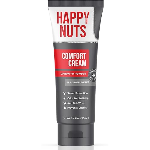 HAPPY NUTS Comfort Cream Deodorant For Men: Anti-Chafing Sweat Defense, Odor Control, Aluminum-Free Mens Deodorant & Hygiene Products for Men's Private Parts 3.4 Fl Oz (1 Pack), Fragrance-Free