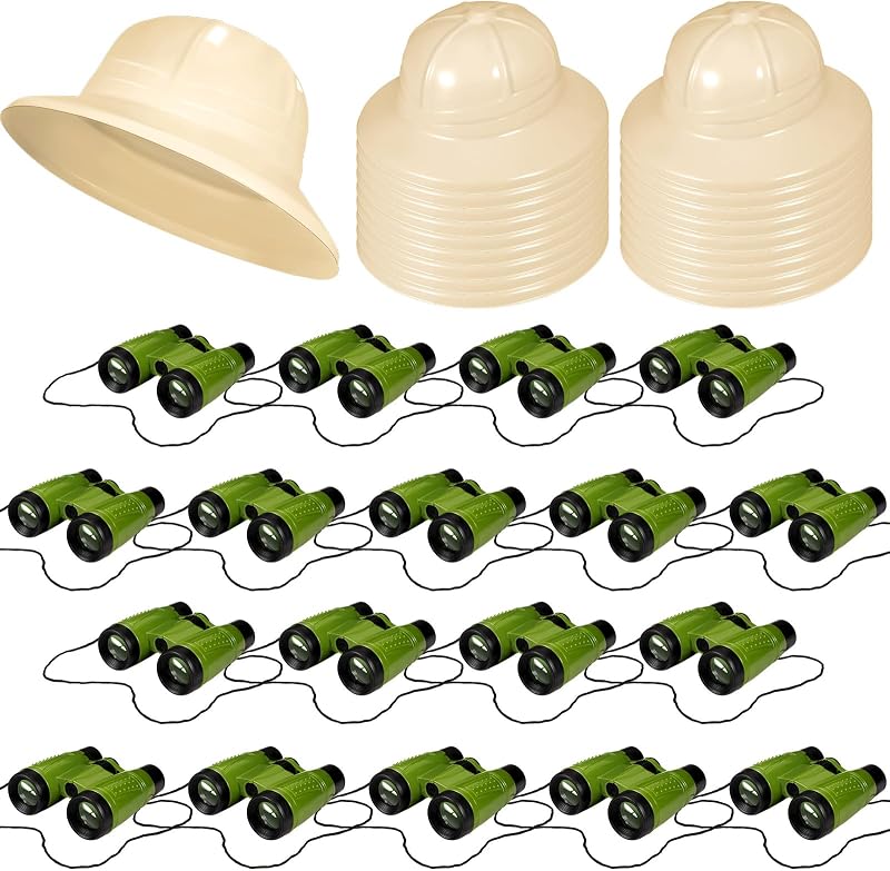 Halloscume 24 piezas de recuerdos de fiesta de safari incluyen binoculares, sombreros de fiesta de explorador de juguetes, regalos de disfraces de jungla a granel