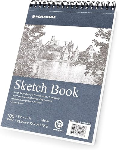 Miniatura 1 de Bachmore - Bloc de bocetos de 9 x 12 pulgadas (68 libras3.53oz), 100 hojas de cuaderno de bocetos encuadernado en espiral superior para artistas