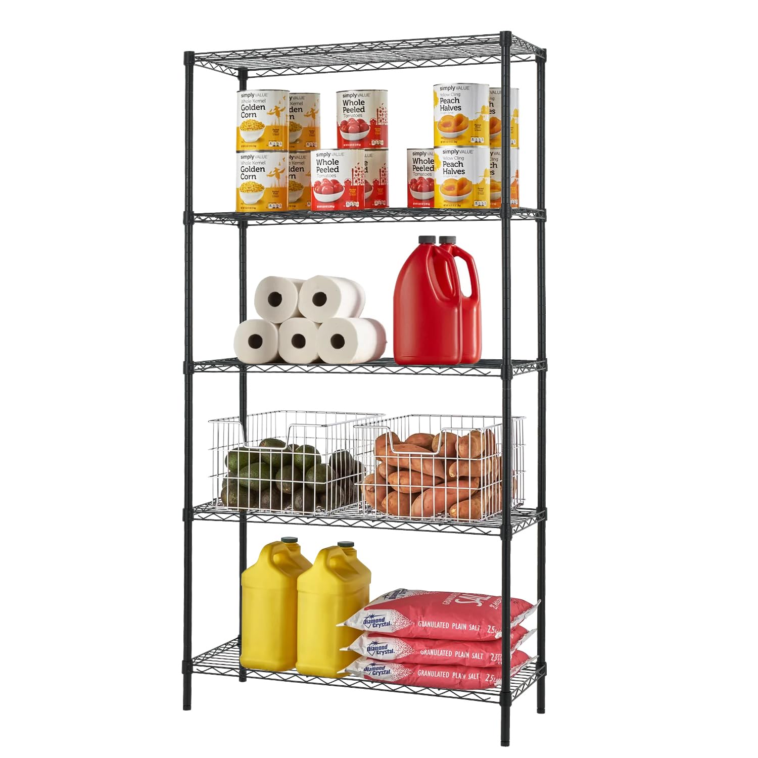 Furniture of America Upland Metallregal mit 5 Etagen, NSF-Zertifiziert, strapazierfähig, höhenverstellbar, Drahtregal für Küche, Büro, Garage, Keller, Waschküche, Schwarz