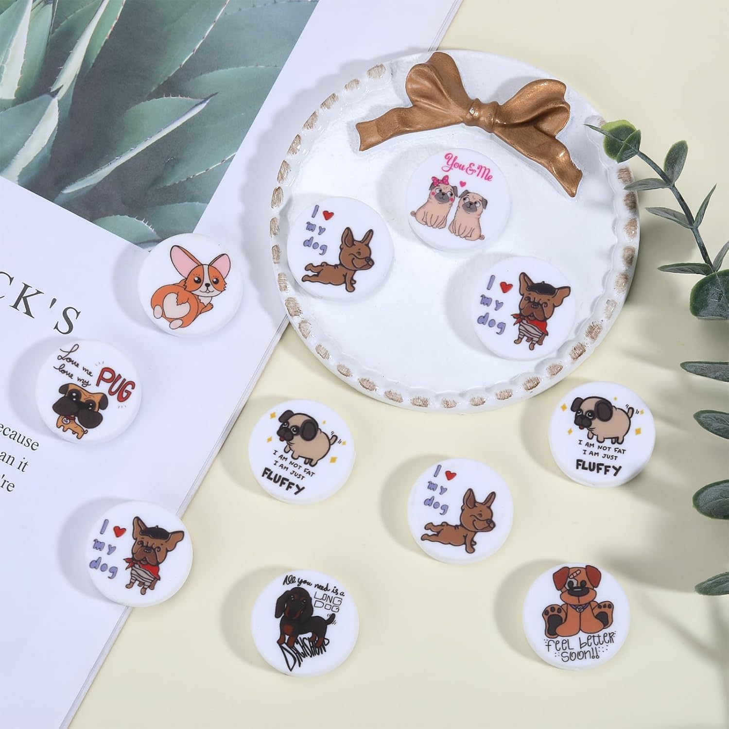 16pcs Silicone Focal Beads - Flat Round, Lovely for DIY Handicrafts, Beaded Pen Lanyards & More (Dog) - Image 3