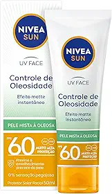 NIVEA SUN Protetor Solar Facial UV Face Controle de Oleosidade FPS 60 50ml, Muito Alta Proteção UVA/UVB, Efeito Matte, Controle do Brilho, Cuidado Diário