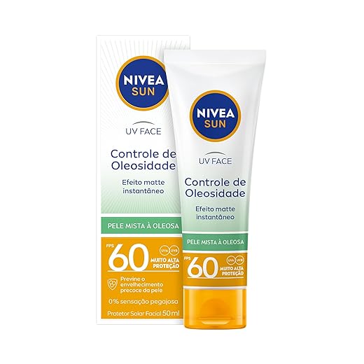 NIVEA SUN Protetor Solar Facial UV Face Controle de Oleosidade FPS 60 50ml, Muito Alta Proteção UVA/UVB, Efeito Matte, Controle do Brilho, Cuidado Diário