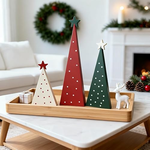 Miniatura 5 de Decoración de madera para árbol de Navidad, 3 tamaños, decoración de mesa de escritorio de Navidad con estrella, decoración de letrero de árbol de