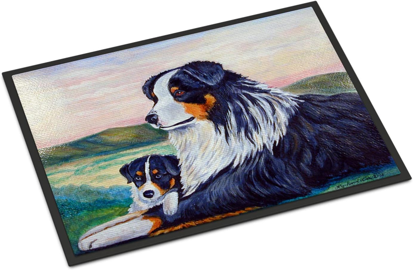 Caroline's Treasures 7511MAT Australian Shepherd Doormat 18x27 Front Door Mat Indoor Outdoor Rugs for Entryway, Non Slip Washable Low Pile, 18H X 27W