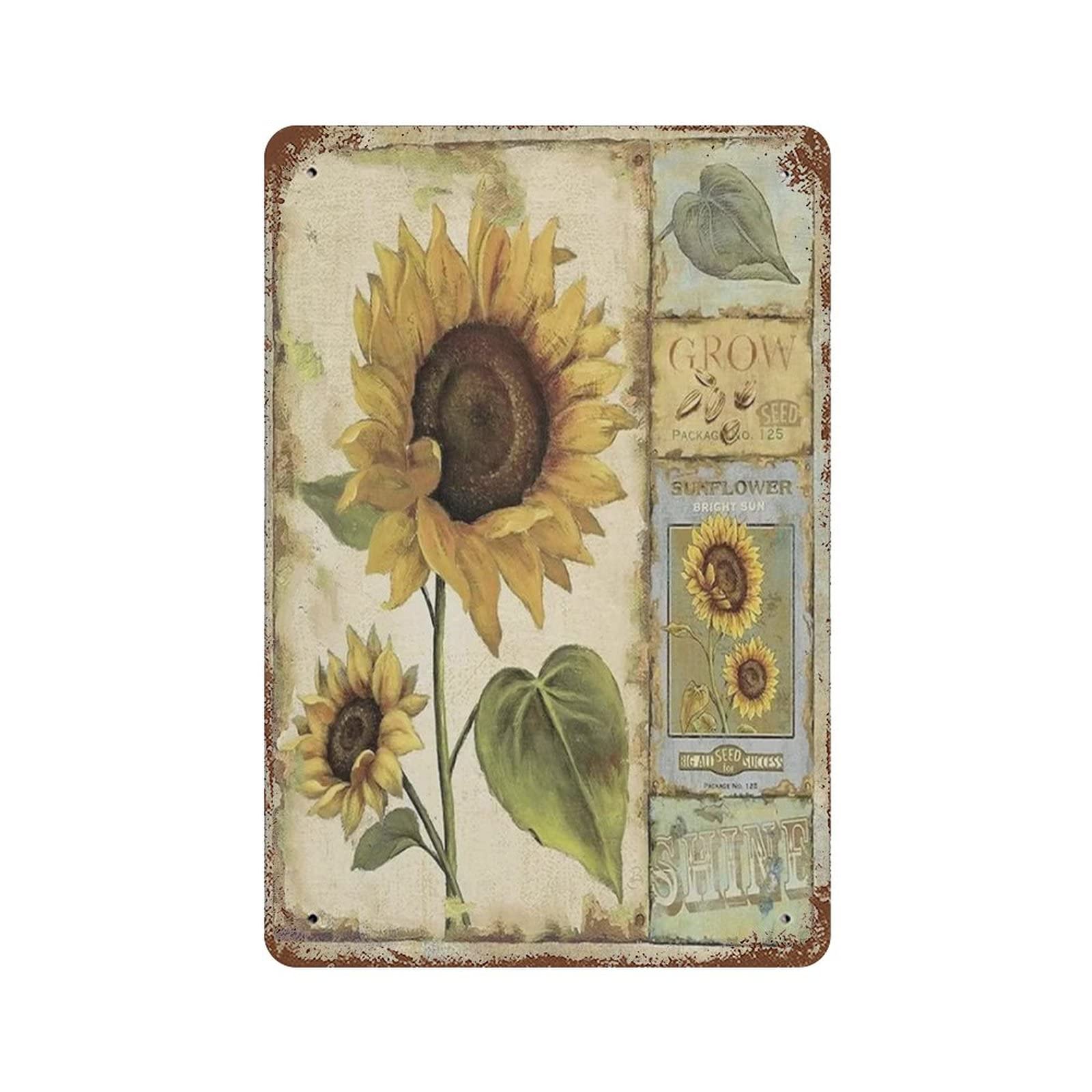 AOOEDM Sunflower Vintage Metal Tin Sign for Home Coffee Shop Office Wall Art Metal Poster Garage Decor Man Cave Sign Inspirational Quote Wall Decor