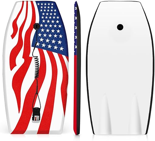 Miniatura 1 de Body Board for Beach 3742 Inch Bodyboard American Flag Surf Boards with EPS Core Wrist Leash HDPE Slick Bottom Perfect Surfing for Teens Adults Kids