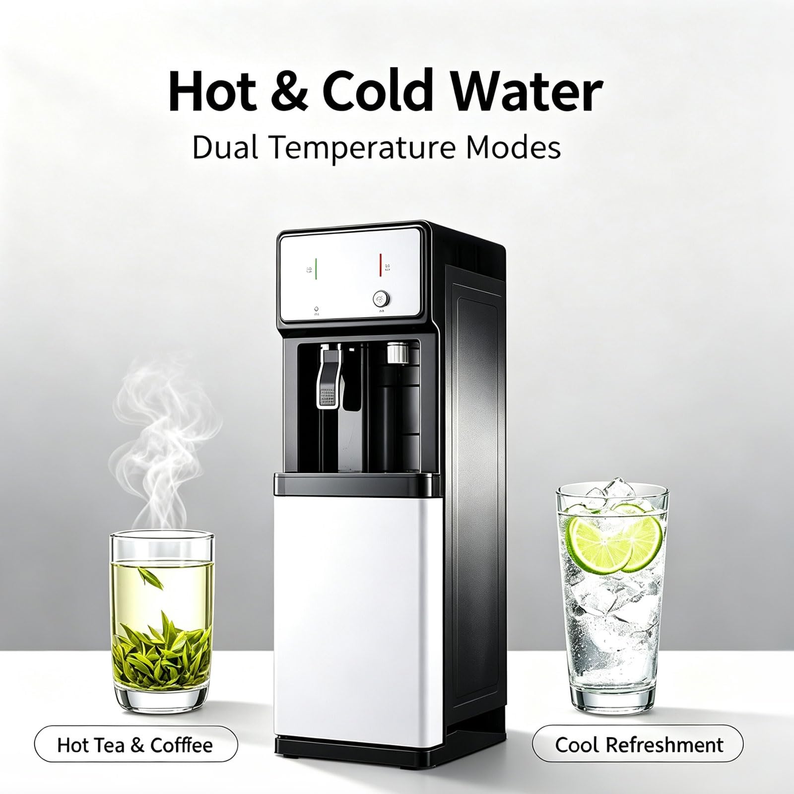 Distributore di acqua calda e fredda autoportante con indicatore di acqua bassa, refrigeratore d'acqua da pavimento per una facile preparazione di tè e caffè, design con riempimento inferiore