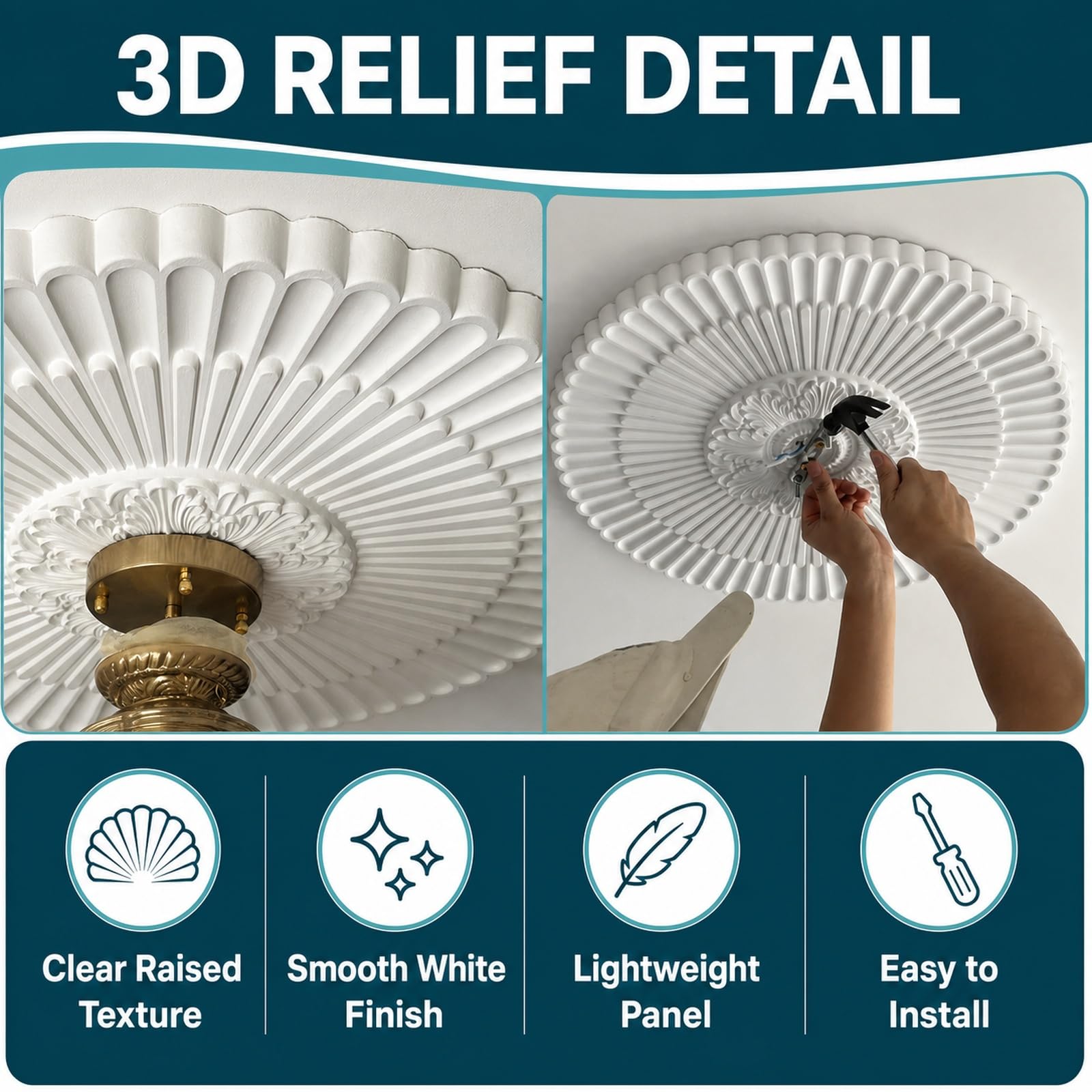 Rosone Decorativo per Soffitto, Piastra Rotonda per Ventilatore A Soffittos Leggero,Resistente alle Deformazioni,Stile Europeo,Per Casa Soggiorno Ristorante Hotel Ufficio