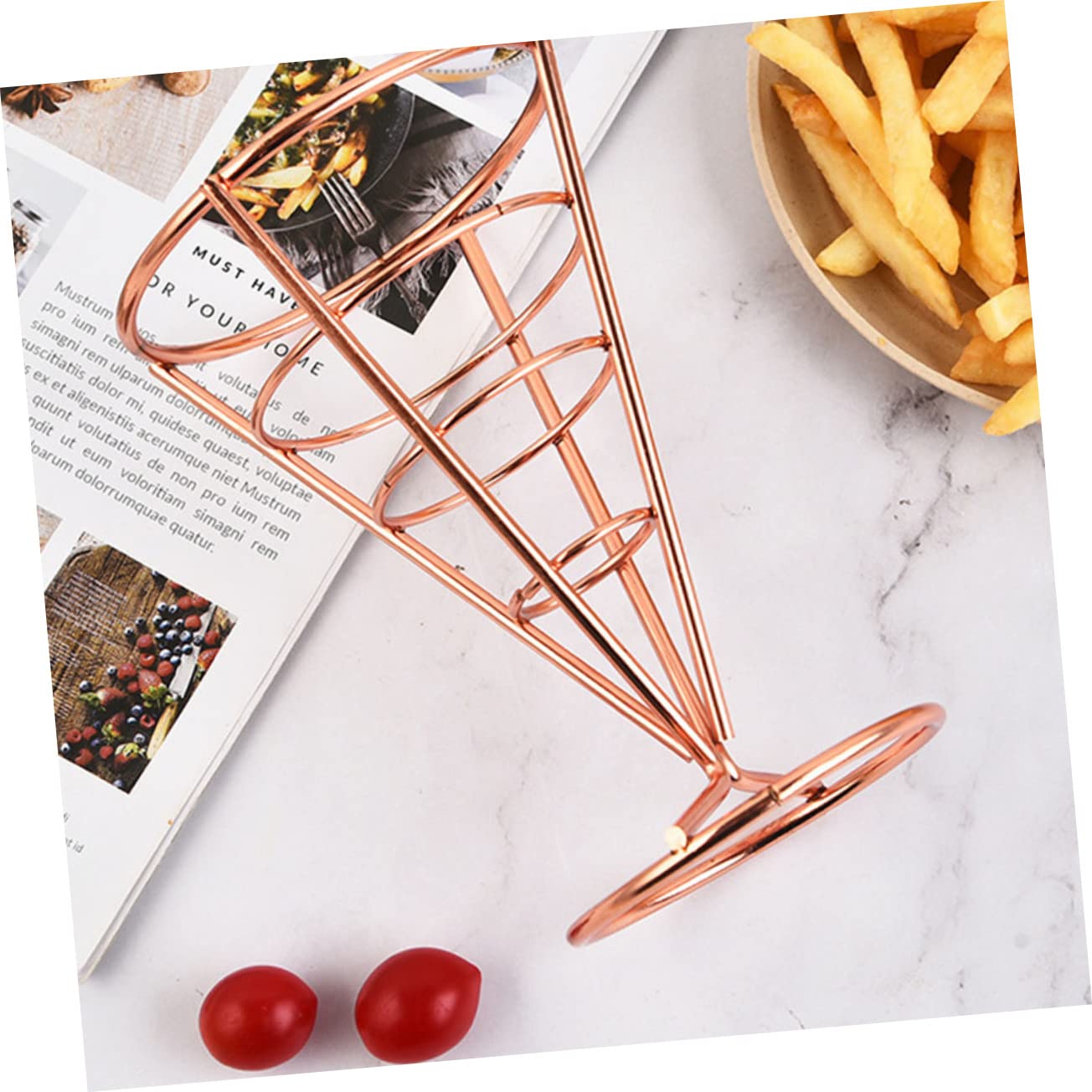 OKUMEYR 2pcs French Fry Holder Wire Snack Basket Appetizer Serving Cone Display Racks Creative Design for French Fries Fried Chicken and Snacks Compact for Parties and Events