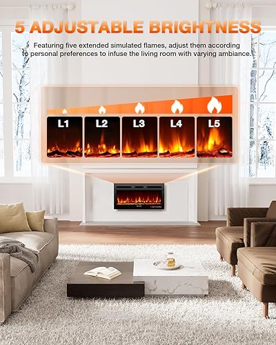 Miniatura 10 de VISVEIL Chimenea eléctrica de 50 pulgadas, calentador eléctrico de llama realista, juego de troncosllamas de cristal 750-1500 W con insertos de