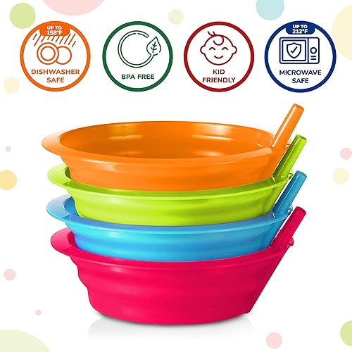 Miniatura 2 de Cuencos de cereales para niños con pajitas – Juego de 6 cuencos de plástico con pajita para niños, sin BPA, aptos para lavavajillas y microondas –