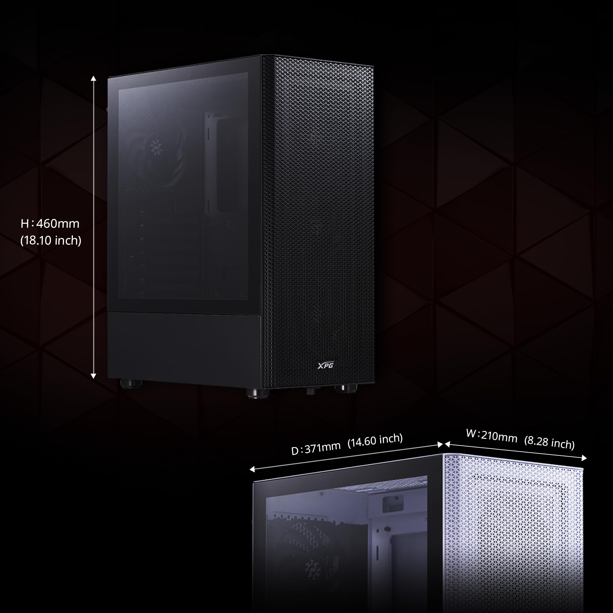 XPG Valor Mesh - Caja compacta ATX de Torre Media, diseño de Panel Frontal de Malla, Panel Lateral de Vidrio Templado de 3 mm, 4 Ventiladores de 120 mm preinstalados