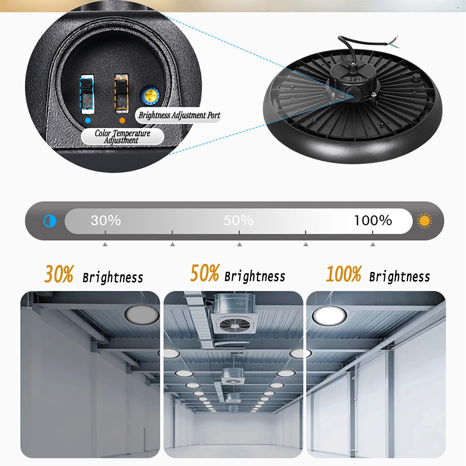 200W UFO LED High Bay Light with 3 CCT 8 Pack High Efficacy 150 LM W AC100-277V Factory — view 3