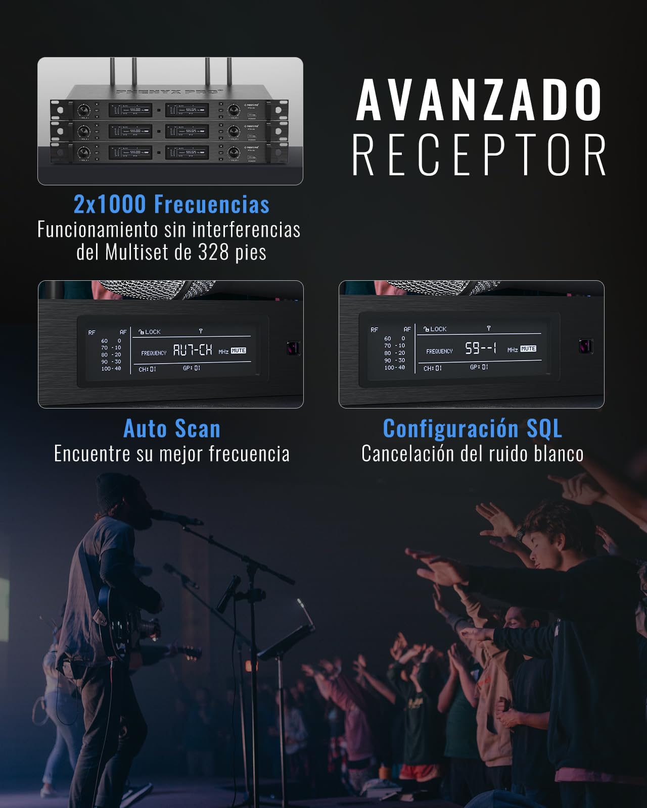Phenyx Pro Sistema de Micrófono Inalámbrico UHF Dual PTU-2U-2H