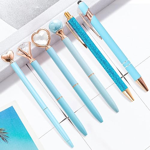 Miniatura 2 de Bolígrafos elegantes para mujer, 6 piezas de bonitos bolígrafos azules de punta redonda, bolígrafo de tinta negra de 1.0 mm de punta media,