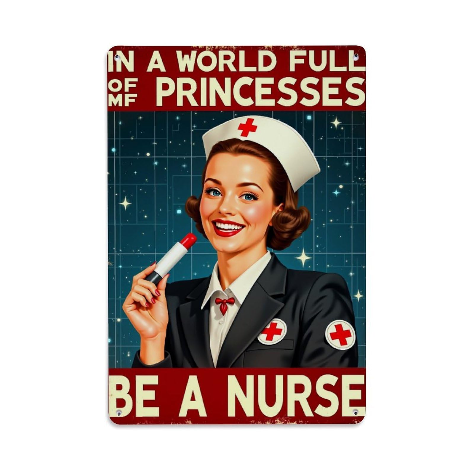 Nurse Uniform With Red Cross And Lipstick Retro Metal Tin Sign, Vintage Decor Art Poster for Bar, Home, Man Cave, Kitchen, Laundry Room Gift 8x12Inch