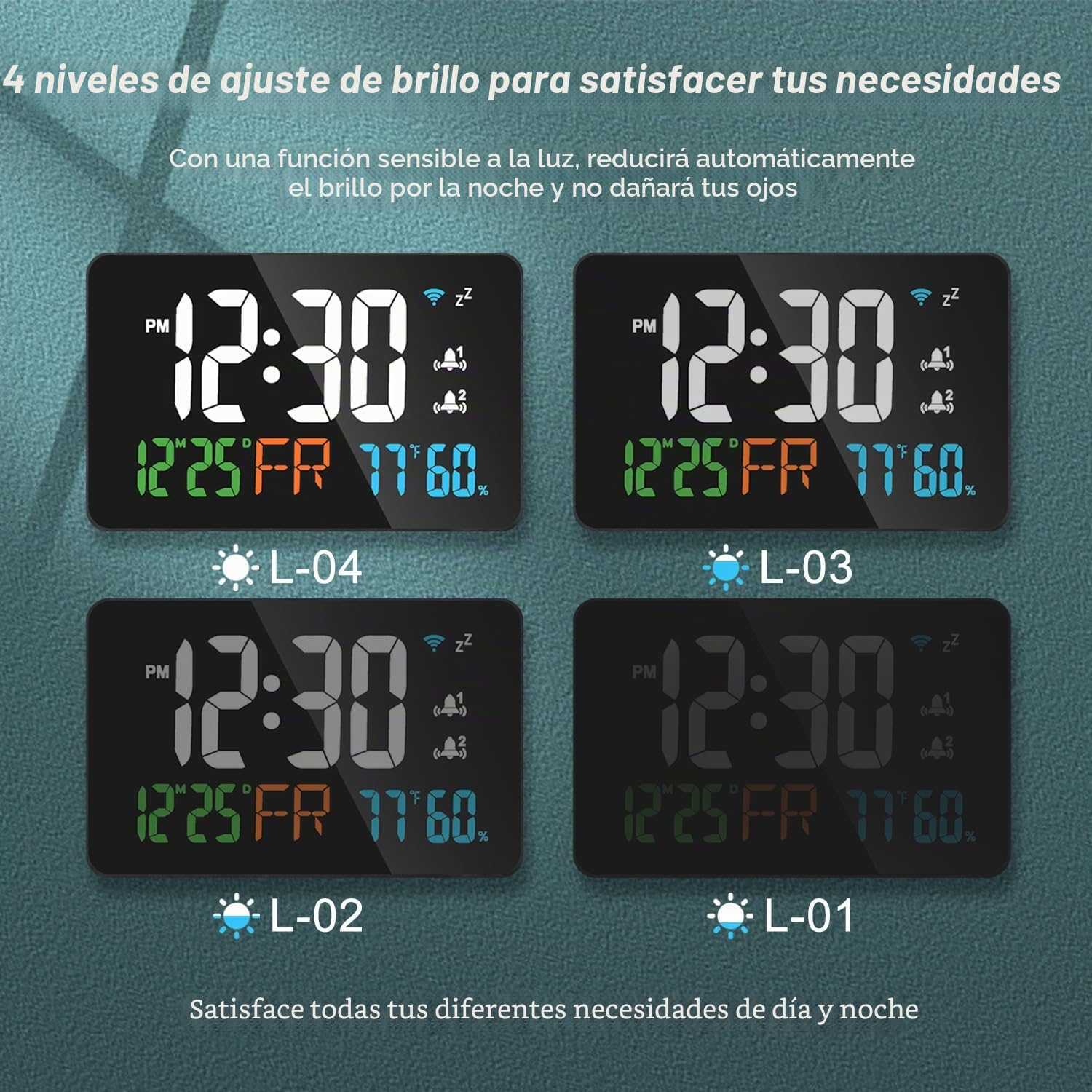 Reloj despertador Wifi con termómetro higrómetro inteligente, calendario digital, pantalla LED transparente para dormitorio cabecero (BLUE)