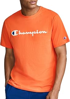 Champion 남성용 그래픽 반소매 티셔츠, 스탠다드 핏, 클래식 스크립트 로고, 미드웨이트 100% 면
