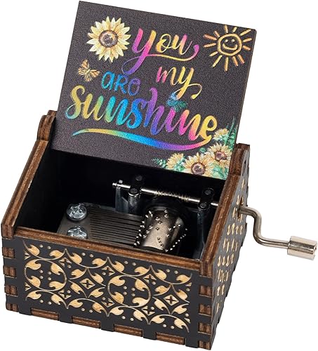 AUEAR, You are My Sunshine - Caja de música de madera con manivela grabada con láser, musical vintage, pequeña, regalo único para cumpleaños, boda,