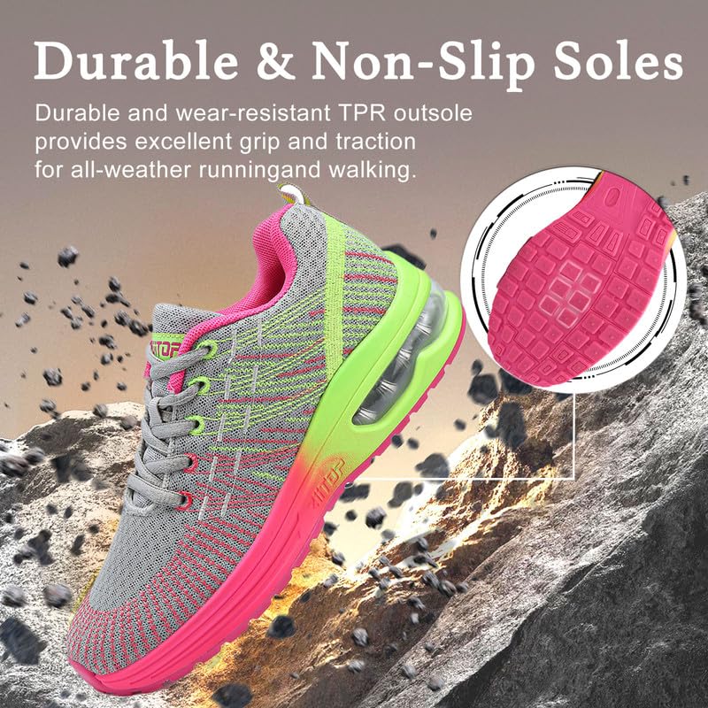 Chaussures de course à coussin d'air pour femme - Chaussures de marche légères et respirantes en maille - Chaussures de sport antidérapantes - Chaussures de sport décontractées pour la gym, le tennis,
